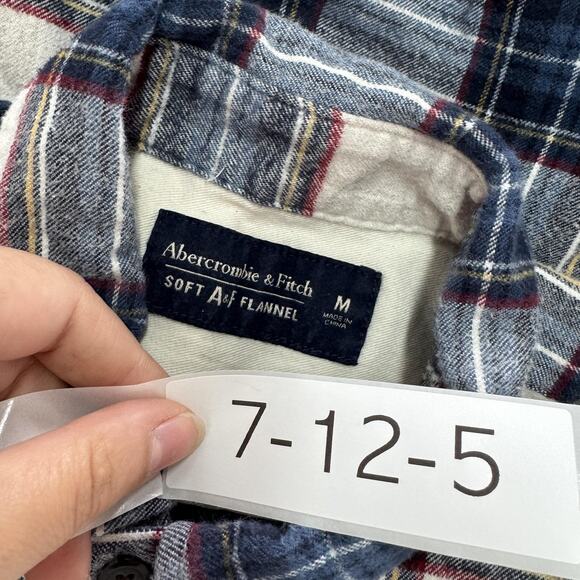 Abercrombie & Fitch Shirt Mens Medium Blue Red Plaid Soft AF Flannel Button Down - Picture 3 of 7